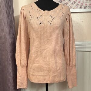 Pink Knit Sweater with Eyelet Detail